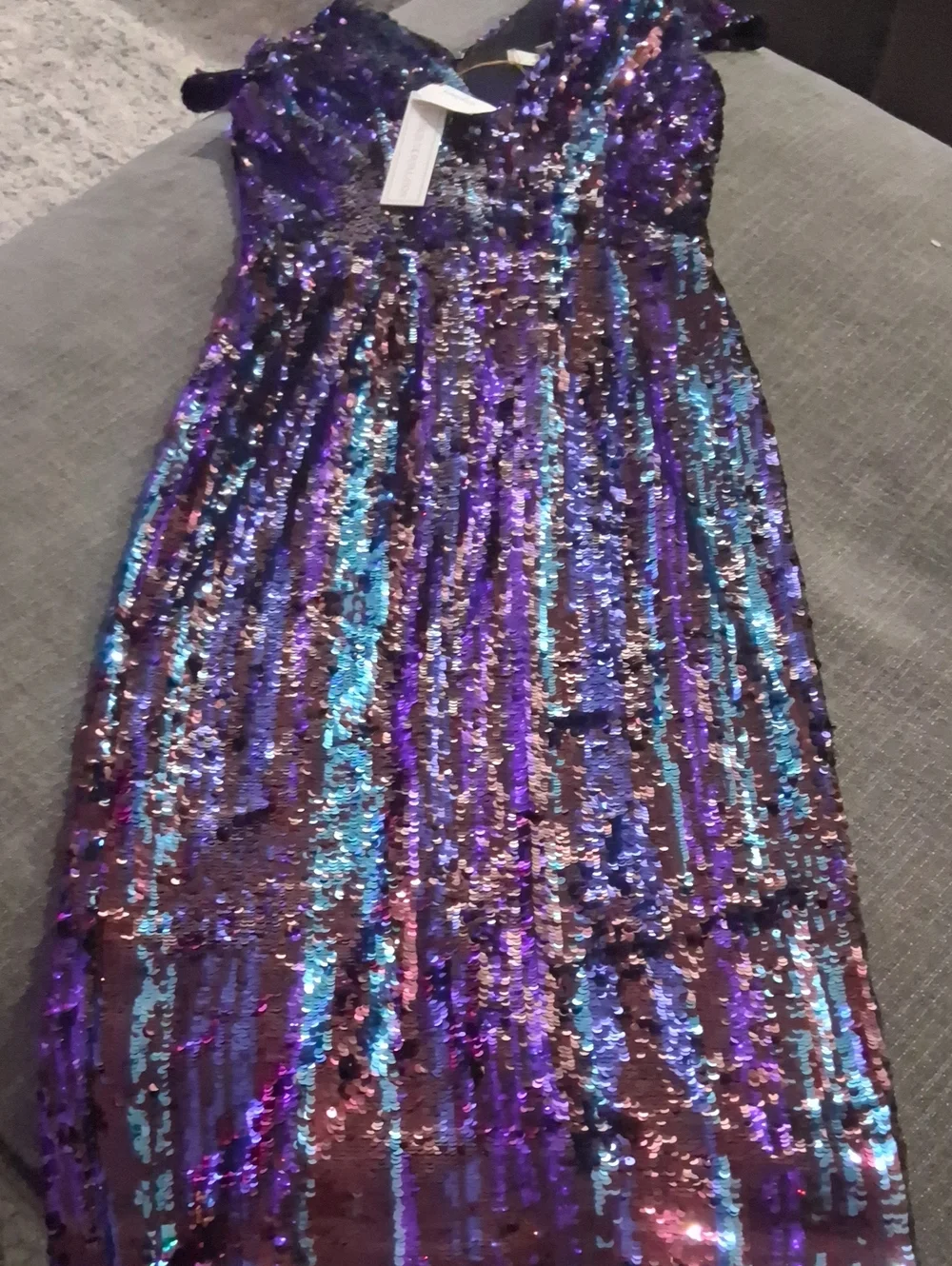 NWT Dress The Population Size Medium Iridescent Purple Teal Sequin Midi Dress - Picture 3 of 13